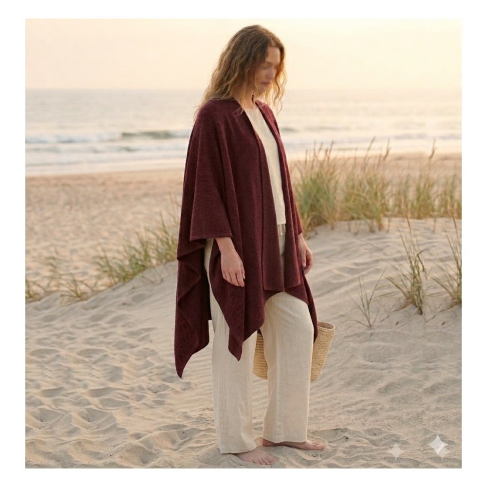 Peruvian Soul Women Alpaca Wrap One Size Burgundy Boho Handcrafted Shawl Poncho